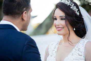 bride and groom first look photos